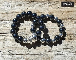 Anillos de cuentas elásticas con plata esterlina genuina y hematita. - Imagen 1 de 7