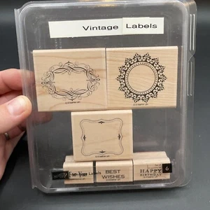 Stampin' UP! Vintage Labels 6-pc Set Rubber Wooden ~ Very Nice! - Picture 1 of 5