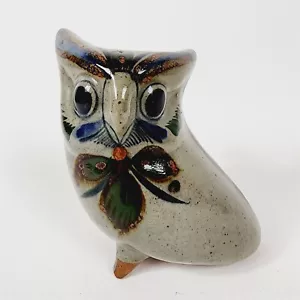 Cerámica de arte popular mexicano de colección Tlaquepaque Tonala cornudo búho pájaro firmado - Imagen 1 de 9