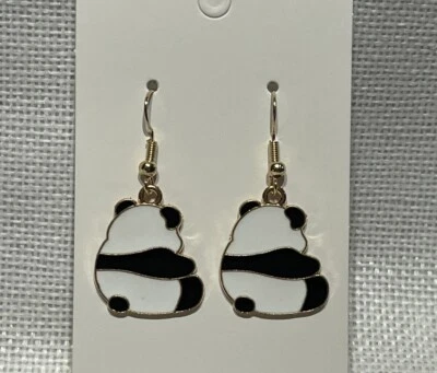 Cartoon Cute Panda Bear Enamel Gold Drop Dangle Adorable Earring Set - Изображение 1 из 2