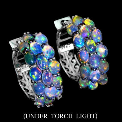 925 Orecchini Argento Sterling Ovale Opale di Fuoco Naturale Gemma Gioielli - Immagine 1 di 4