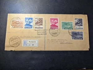 1948 Registered Iceland Airmail First Day Cover FDC Reykjavik to Tangier Morocco - Picture 1 of 2