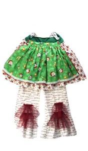 girls green Christmas dress size 6 twirl Knot Dress girl Ruffle Pants Outfit Set - Picture 1 of 8