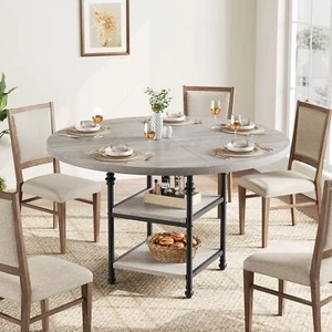 47.2'' Round Dining Room Table w/2-Layer Storage,Farmhouse Kitchen Table for 4-6 - Picture 1 of 7