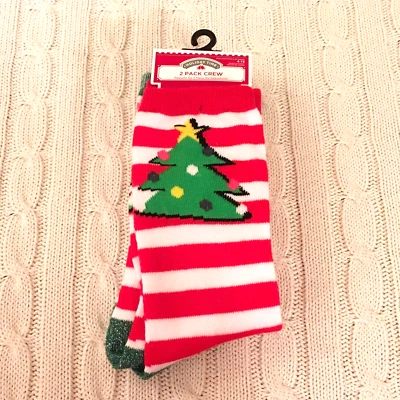 2 pares de calcetines para mujer Holiday Time Christmas Tree talla 4-10  Foto 1 de 4