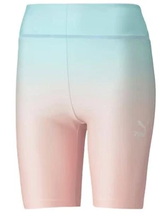 Puma Womens Ombré Logo Gloaming AOP Athletic Short Tights Size Small Green Peach - Picture 1 of 9