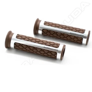 BARRACUDA MANOPOLE UNIVERSALI CLASSIC MARRONE / ARGENTO MOTO VINTAGE OLD CAFE - Foto 1 di 1