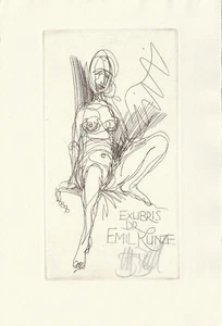 Exlibris - UTZ BENKEL - For Dr. Emil Kunze - Erotic Female Nude - Signed - Imagen 1 de 1