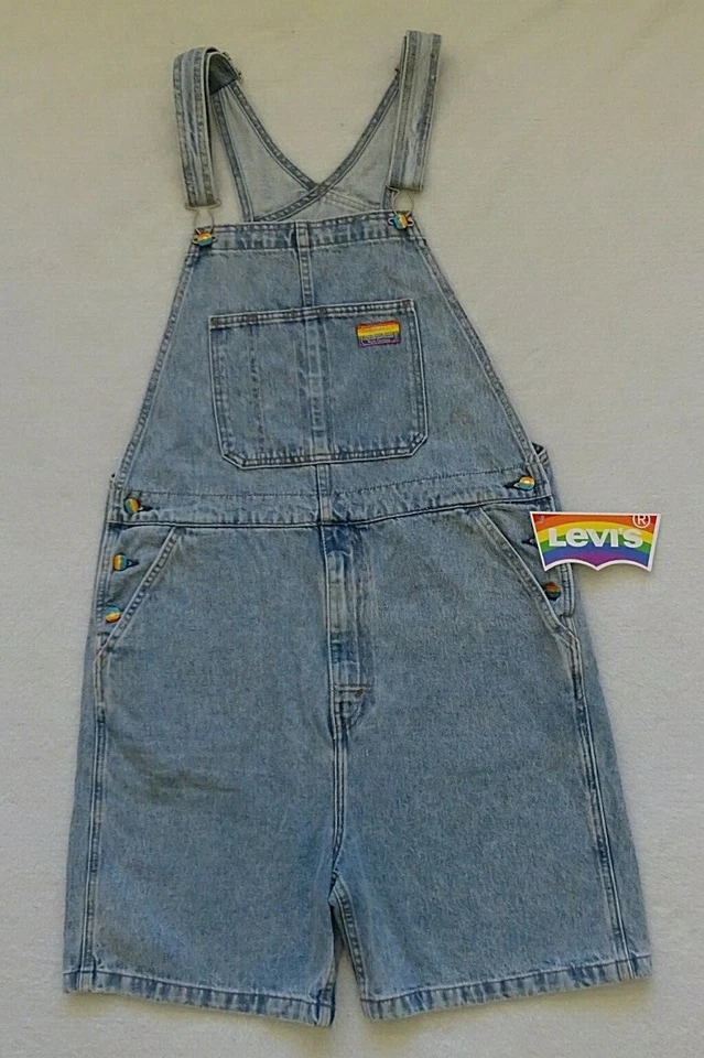Levis Pride Overalls Denim Jean Shortalls Unisex Size Large Rainbow LGBT