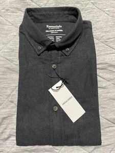 Jack & Jones 100% Cotton Long Sleeved Shirt Dark Grey Melange Flannel Size Large - Picture 1 of 7