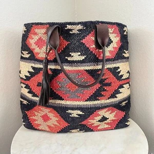 Borsa J. Jill Southwestern jacquard tessuto stampa azteca lana juta pelle - Foto 1 di 8