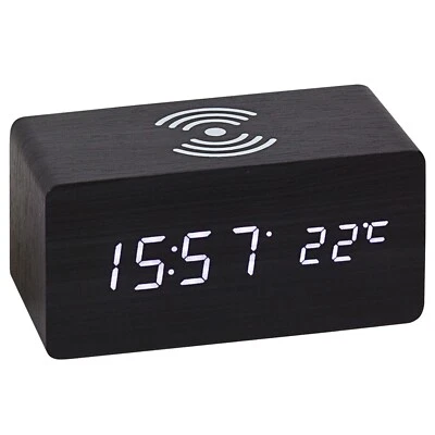 Atlanta 1129/7 LED Tischwecker Wecker CHARGING Pad Schwarz Datum Thermometer NEU - Bild 1 von 2