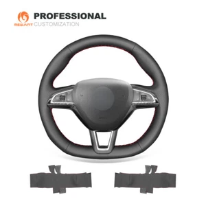 Schwarze Leder Auto Lenkrad Bezuge für Skoda Octavia Fabia Kodiaq Citigo Superb - Bild 1 von 9