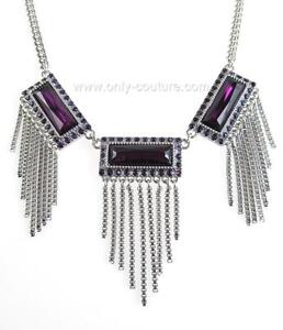 Jessica Simpson Gia Purple Crystal Silver-Tone Fringe Frontal 18" Necklace 