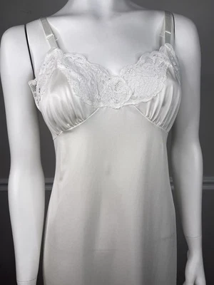 Vintage shadowline Full Dress Slip  Lace Bodice 36” tall Sexy Nylon gown white - Image 1 of 4