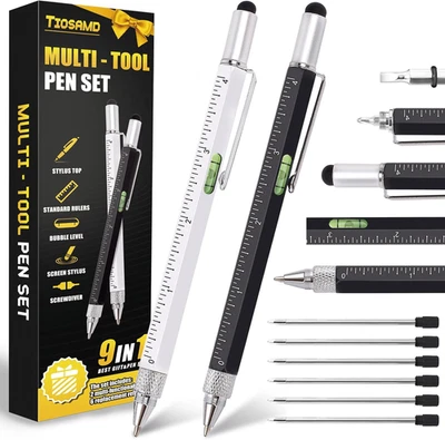 Stocking Stuffers for Men, 9 in 1 Multitool Pen 2Pcs and Refill 6Pcs, Unique - Image 1 of 4