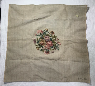 Paragon Floral Pre-Worked Petit Pointe Needlepoint Penelope Canvas 25" x 25" - Image 1 of 4