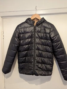 boss hugo boss boys black/beige reversible puffer down jacket with hood age 14 - Picture 1 of 6