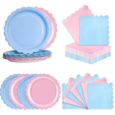 50 Pcs Gender Reveal Paper Plates and Napkins for Boy or Girl Themed Party, 7... - Image 1 of 4