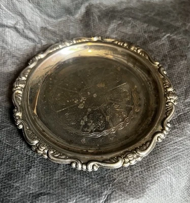 Vintage Silverplated on Steel 4" Coaster Ornate Trinket Dish - Made in Hong Kong - Image 1 of 4