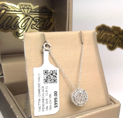 ⚡$1000 Natural Diamond HALO CLUSTER NECKLACE PENDANT PAVE✨SOLID- 10k WHITE GOLD - Image 1 of 4