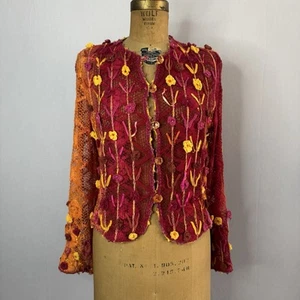 Sandy Starkman Vtg Sz S Funky Boho Art To Wear Woven Mesh Fishnet Cotton Jacket - Picture 1 of 11