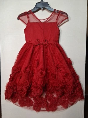 Vestido de fiesta de tul rojo para niñas de Kensie niña talla 7 con destellos, volantes, flores Foto 1 de 4