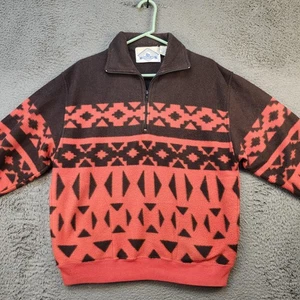 Vintage Trader Bay Sweater Mens Medium Aztec Fleece Pullover Pockets 90s - Picture 1 of 8