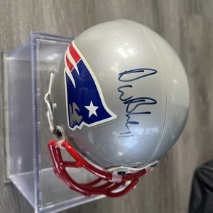 Mini casco autografato firmato New England Patriots Drew Bledsoe maschera autentica - Foto 1 di 5