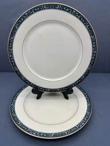 JUEGO DE 2 PLATOS DE CENA MIKASA Fine China AUBUSSON Azul Sobre Borde 10 3/4" Borde Dorado - Imagen 1 de 11
