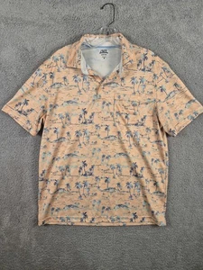Izod Shirt Mens Medium Green Short Sleeve Polo Saltwater Palm Trees Orange - Picture 1 of 8