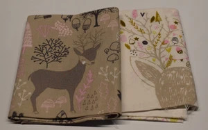 2 fat quarter lot Camelot Hello My Deer COTTON FABRIC woodland acorn mushroom - Picture 1 of 4