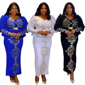 Vestido de fiesta de noche africano para mujer Dashiki caftán vestido largo ceñido al cuerpo talla grande - Imagen 1 de 25