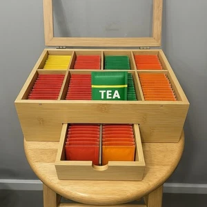 Bamboo Tea Box Organizer with Drawer & Clear Lid – 8 Slots 🌿☕️✨ - Picture 1 of 8
