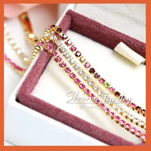 18K GOLD GF ruby amethyst GEM CRYSTAL WOMENS GIRLS GIFT TENNIS BRACELET BANGLE - Picture 1 of 10