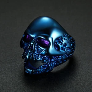 Mens Stainless Steel Gothic Punk Biker Zombie Skull Ring Size 7-15 - Picture 1 of 36