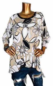 Alfred Dunner L Top NWT Stretch Soft Floral Studded Blouse 3/4Slv Asymmetric Hem - Picture 1 of 12