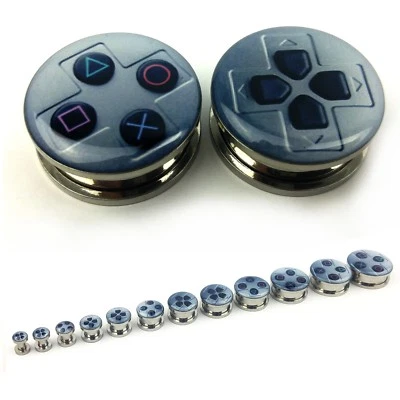 Ear Plugs Stainless Steel Game Console Screw Fesh Tunnel Gauges Expander 1 Pair - Image 1 of 3