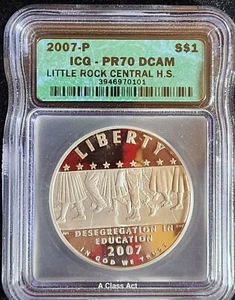 2007 P Little Rock Central High School Proof Silver Dollar ICG PR70 DCAM T5261 - Picture 1 of 4