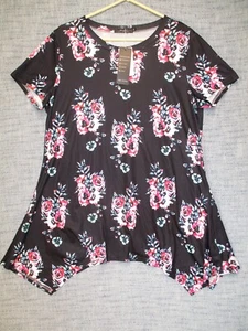 Womens Short Sleeve Floral Print Asymmetrical Hem Loose Floral Print Tunic XL - Picture 1 of 5