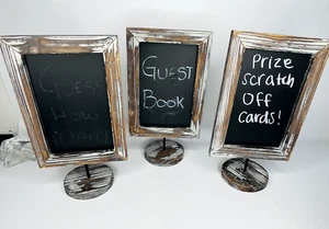 Rectangular Torched Wood Frame Set of 3 Tabletop Chalkboard Sign with round base - Picture 1 of 10