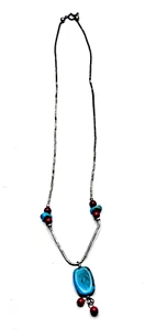 Vintage Navajo Handmade Liquid Silver Necklace with Turquoise and red beads - Picture 1 of 6