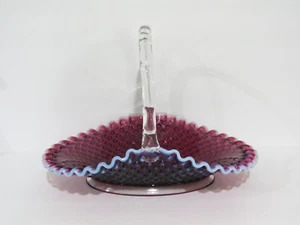 Fenton Plum Opalescent Hobnail Large 12 1/2" Oval Basket - Picture 1 of 8