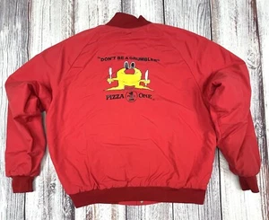 Vintage Poplins Made In USA Pizza One “Don’t Be A Grumbler” Lined Red Jacket XL - Picture 1 of 13