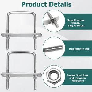 Square U-Bolts 304 Stainless Steel M6 M8 M10 with Nuts & Plates for Boat Trailer - Picture 1 of 13