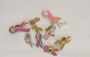 Breast Cancer Awareness Enamel Pins Lot of 8 Pc. Rhinestones