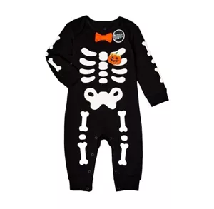 NWT Baby Boys Black Skeleton Halloween Romper Glows Size 6-9 Months - Picture 1 of 10