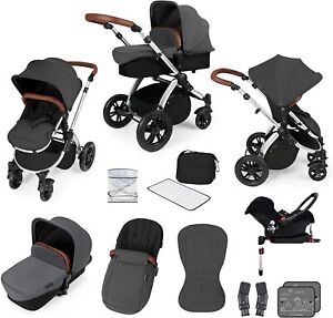 Ickle Bubba Stomp V3 3-In-1 Travel System Pram With Isofix Base - Graphite/Tan