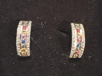 Ohrringe Silber 925,  Klappcreolen,Saphire, Gelb,Grün,Blau,Orange,Rosa, Zirkone - Bild 1 von 4