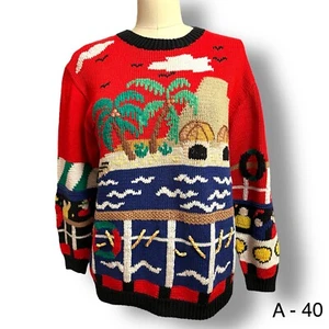 Vtg 1989 Berek Sweater Sz S Cruise Ship Resort Nautical Pima Cotton Hand Knit - Picture 1 of 10